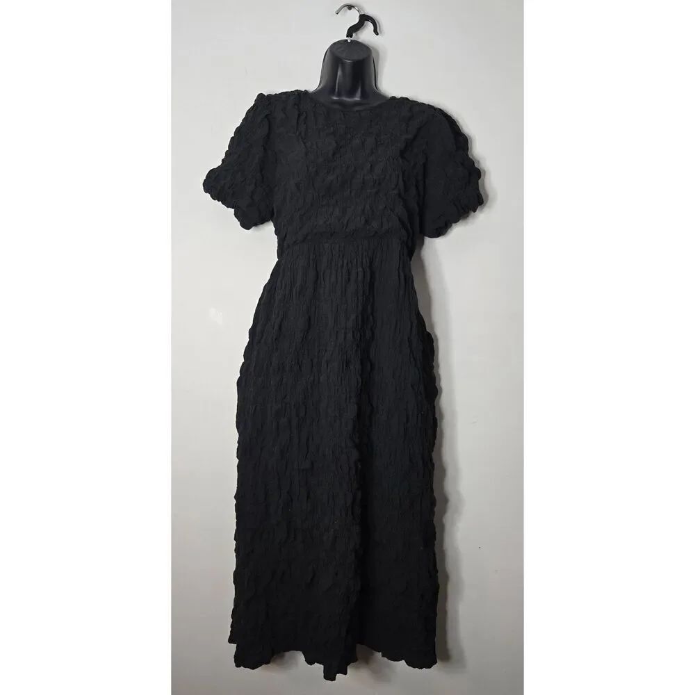 All:Row Roland Shirred Dress Size Medium Black Pockets